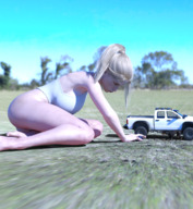 breasts gentle giantess blonde cleavage huge_breasts looking_down outdoors digital_render daniel3gp