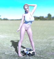 gentle giantess blonde large_breasts barefoot cleavage huge_breasts outdoors digital_render daniel3gp
