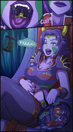 breasts drawing karbo vore color tongue mouth cleavage saliva cage inside_mouth swallowed inside_stomach burp internal_view rubbing_belly jora-bora throat_bulge majora the_legend_of_zelda linkle link_(the_legend_of_zelda) princess_zelda_(the_legend_of_zelda) stomach_noises