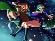 drawing giantess panties blonde space color large_breasts butt planet green_hair giantesses megan hat kassandra cosmic_giantess gareit0