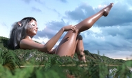 giantess nude mega black_hair lying_down lake pointed_ears digital_render velocityvektor