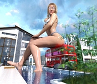 bikini giantess blonde barefoot glasses sitting pool digital_render velocityvektor