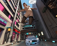giantess nude brunette looking_down jumping outdoors dialogue digital_render velocityvektor