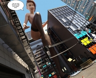 giantess nude brunette looking_down outdoors raised_foot dialogue digital_render velocityvektor