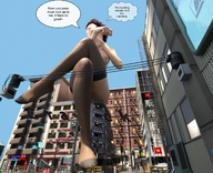 giantess nude stockings sitting outdoors dialogue legs_crossed sitting_on_building digital_render velocityvektor