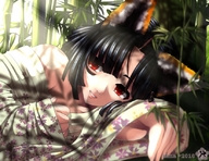 drawing gentle giantess furry manga black_hair anime red_eyes shrunken_man cat_girl hana hana-keijou
