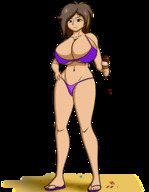 bikini drawing giantess color beach huge_breasts brunette brown_eyes flip_flops looking_at_viewer no_background icecream paperfacevevo