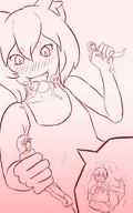 drawing pokemon vore blushing monochrome long_hair giant male clothed handheld barefoot anime smiling scared short_hair shrunken_woman open_mouth inside_stomach multiple_victims cat_boy bangs imminent_vore pokemon_trainer on_tongue struggling internal_view no_background looking_at_tiny femboy my_hero_academia freimgul cutaway mass_vore love_live! re_zero felix_argyle ochako_uraraka rin_hoshizora hanayo_koizumi