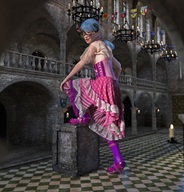giantess horns high_heels blue_hair medieval looking_at_viewer digital_render velocity-vektor