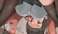 drawing black_hair color low_angle underboob between_legs shrunken_man looking_down thigh_highs upside_down 까시 kkasi00