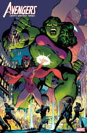 breasts drawing giantess giga city mega color long_hair armor destruction giant handheld barefoot rampage bra buildings angry brunette multiple_sizes yellow_eyes gloves green_hair muscles phone shorts giantesses hand_crush comic_cover vehicles avengers magic cape leotard crowds running_away she_hulk iron_man green_skin she-hulk marvel_comics scarlet_witch