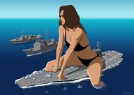 bikini drawing giantess mega color ocean brunette red_nails navy ships aircraft_carrier spuski