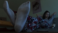 feet black_hair socks foot_crush shrunken_people cruel indoors stuck_to_foot digital_render iarius