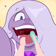 drawing vore color open_mouth dangle point_of_view looking_at_viewer purple_skin imminent_vore pearl steven_universe amethyst tdart