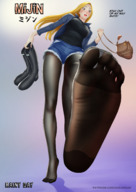 drawing feet blonde color large_breasts nylons looking_down point_of_view raised_foot dialogue no_background doujinsak mijin qjojotaro