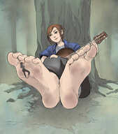 drawing feet color clothed toes barefoot soles anime brunette smiling ponytail foot_worship sitting muscles shrunken_woman dark_skin outdoors foot_slave guitar on_foot ripped_clothing hanging_on legs_crossed climbing_foot looking_at_tiny bubimun the_last_of_us ellie_(the_last_of_us) abby_(the_last_of_us)