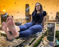 giantess collage city mega destruction barefoot helicopter brunette sitting sunglasses tattoo blue_nails zebos2003