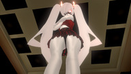 white_hair panties horns upskirt red_eyes looking_down point_of_view looking_at_viewer glowing_eyes digital_render