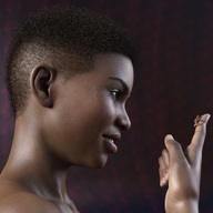 gentle nude black_hair handheld smiling short_hair shrunken_man dark_skin no_background on_finger looking_at_tiny digital_render loca-lyn