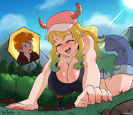 drawing giantess color cleavage huge_breasts shorts lucoa miss_kobayashis_dragon_maid dakunart leon_takayashi