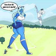 breasts drawing giantess mega color shorts looking_down giantesses looking_back dialogue baseball steven_universe blue_diamond white_diamond slugmanoctavio3 cartoon_network