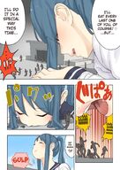 drawing giantess vore comic color saliva blue_hair school uniform dialogue imminent_vore uru