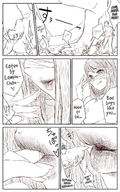 drawing vore comic monochrome saliva shrunken_people uru stuck_to_finger