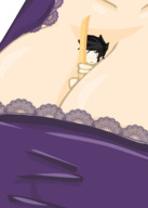 drawing giantess blushing black_hair color large_breasts clothed shrunken_man french_fries between_breasts