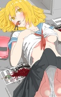 drawing giantess panties upskirt blonde color futanari penis blood yellow_eyes gore lying_down uru