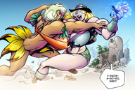 drawing giantess blonde color handheld glasses huge_breasts muscles fighting giantesses gold_digger jungle_de_ikou mii_(jungle_de_ikou) gina_diggers mariano_navarro hernán_cabreba