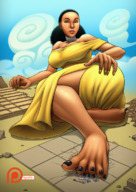 drawing giantess black_hair color destruction barefoot foot_crush under_foot black_nails spokle yellow_nails aqua large_breast kingdomhearts