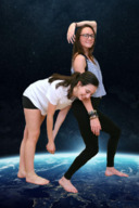 giantess collage earth giga planet barefoot glasses brunette bending_over giantesses looking_at_viewer
