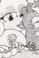 breasts drawing feet monochrome shrunken_men shadow sonic_the_hedgehog blaze_the_cat rouge_the_bat