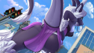 drawing nipples giantess white_hair panties furry dragoness tail anthro city color large_breasts long_hair butt destruction clothed bra buildings green_eyes low_angle lingerie thighs nightgown looking_back sideboob accidental looking_at_viewer hand_on_hips scalie traffic_light bare_legs grey_skin accidental_destruction discordthege
