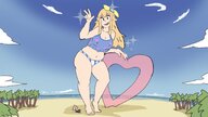 bikini drawing giantess blonde color beach barefoot ocean umbrella trees sihagen