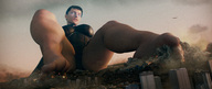 giantess feet city black_hair destruction clothed toes buildings soles butt_crush low_angle smiling lying_down short_hair foot_crush airplane explosion looking_down vehicles smoke outdoors leotard debris thick_thighs digital_render bare_legs analternateusername skintight_clothing halo_(game) kat-b320