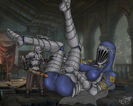 drawing nipples giantess collage insertion pussy color butt armor blood topless knight lying_down weapon blue_skin asshole mask indoors semi_nude dark_souls helmet raised_feet looking_at_tiny club dancer_of_the_boreal_valley gray_skull ashen_one
