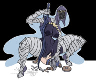 drawing nipples giantess pussy color large_breasts cum armor penis sword sex knight shrunken_man mask crouching semi_nude purple_skin dark_souls helmet no_background looking_at_tiny dancer_of_the_boreal_valley wittlesspilgrim ashen_one