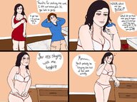 drawing comic aroused color large_breasts handheld shrinking brunette underwear story shrunken_woman panty_entrapment sweaterpupster