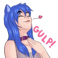 drawing vore blushing long_hair blue_hair cat_ears smiling heart collar throat_bulge no_background giantesssabs trans