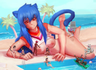 bikini drawing nipples gentle giantess blushing blonde color large_breasts beach blue_hair brunette lying_down pool cat_girl on_body giantesssabs bandana