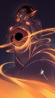 drawing giantess color large_breasts short_hair looking_at_viewer satellite cosmic_giantess black_hole black_hole_chan gofa_chan