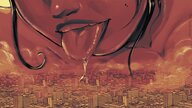 drawing giantess nude giga city monochrome black_hair tongue destruction saliva skyscraper imminent_vore on_kinky