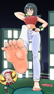 drawing giantess pokemon color clothed barefoot pants gym_leader sabrina_(pokemon) dakunart lyra_(pokemon) saffron_city