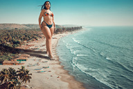 bikini giantess collage mega black_hair beach ocean walking tekitocreations
