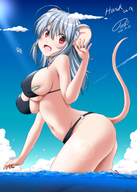 bikini drawing giantess tail mega color large_breasts long_hair butt bra water ocean helicopter red_eyes blue_hair underboob walking boats thighs sideboob waving ships mouse_girl commission hank88 bra_entrapment bare_legs bare_midriff clothing_entrapment noritamagomyon