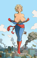 breasts drawing nipples giantess city mega blonde color large_breasts destruction rampage buildings helicopter gloves short_hair boots explosion avengers smoke costume undressing giantessfan marvel_comics captain_marvel carol_danvers