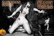 drawing nipples giantess collage pussy monochrome large_breasts blood halloween pumpkin reaching running shrunken_man pedicure manicure monster_girl undead sheer_nightie zackman jack-o-lantern