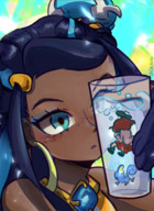 drawing pokemon vore black_hair color long_hair clothed water anime underwater glass shrunken_woman dark_skin jewelry imminent_vore implied_vore no_background looking_at_tiny in_drink sobble on_kinky nessa_(pokemon) gloria_(pokemon)