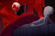 giantess white_hair size_difference butt yellow_eyes raven teen_titans mini_giantess top red_skin glowing_eyes dc_comics anon ravenravenraven demon_raven four_eyes human
